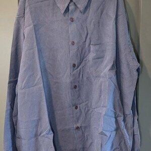 Men's Long Sleeve Button Front Check Shirt Blue White XXL